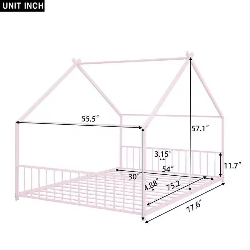 Luxystar Metal House Bed with Roof for Kids Room