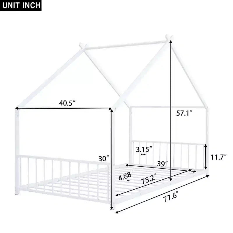 Luxystar Metal House Bed with Roof for Kids Room