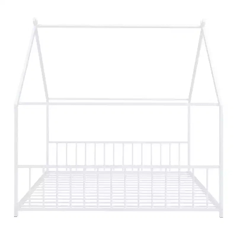 Luxystar Metal House Bed with Roof for Kids Room