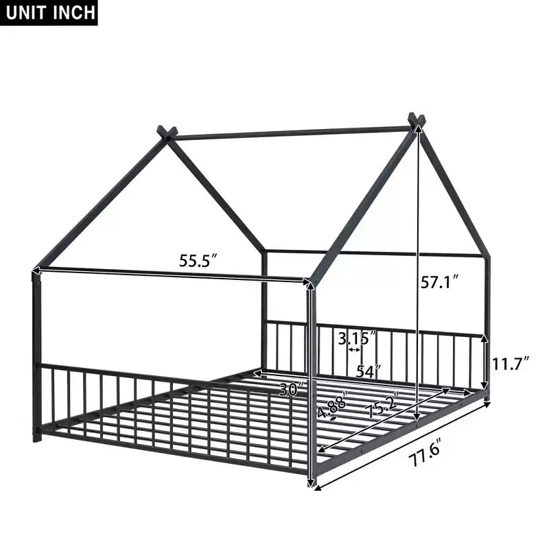 Luxystar Metal House Bed with Roof for Kids Room