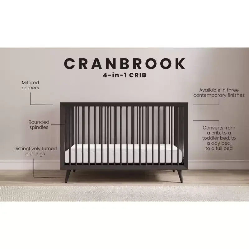 Child Craft Cranbrook 4-in-1 Convertible Crib, Converts to Day Bed, Toddler & Full Size Bed, 3 Mattress Positions, Baby Safe Finish