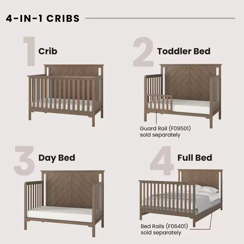 Child Craft Hampton Flat 4-in-1 Convertible Crib, Converts to Day Bed, Toddler & Full Size Bed, 3 Mattress Positions, Baby Safe Finish