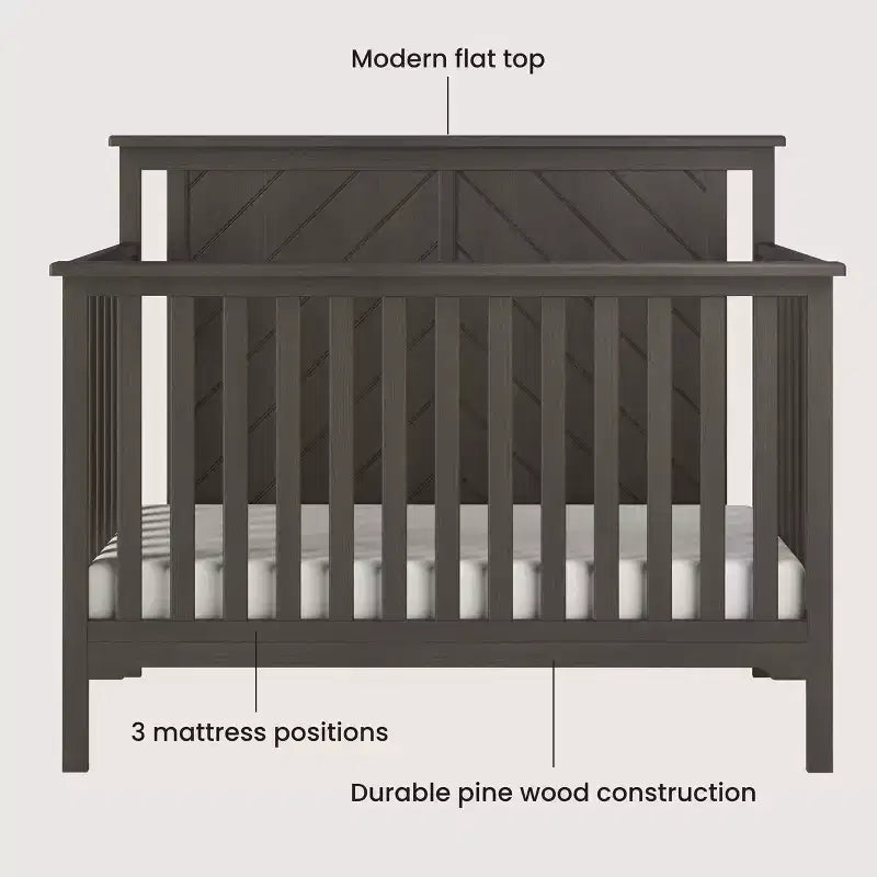 Child Craft Hampton Flat 4-in-1 Convertible Crib, Converts to Day Bed, Toddler & Full Size Bed, 3 Mattress Positions, Baby Safe Finish
