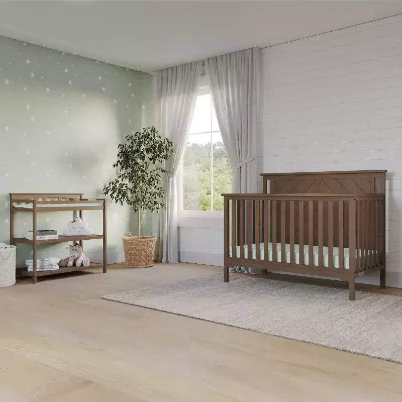 Child Craft Hampton Flat 4-in-1 Convertible Crib, Converts to Day Bed, Toddler & Full Size Bed, 3 Mattress Positions, Baby Safe Finish