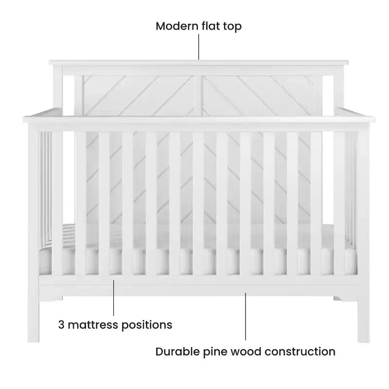 Child Craft Hampton Flat 4-in-1 Convertible Crib, Converts to Day Bed, Toddler & Full Size Bed, 3 Mattress Positions, Baby Safe Finish