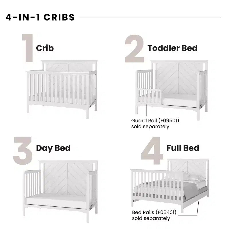 Child Craft Hampton Flat 4-in-1 Convertible Crib, Converts to Day Bed, Toddler & Full Size Bed, 3 Mattress Positions, Baby Safe Finish