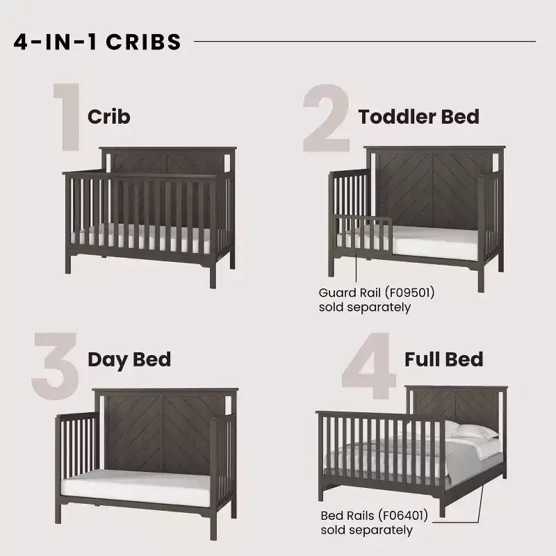 Child Craft Hampton Flat 4-in-1 Convertible Crib, Converts to Day Bed, Toddler & Full Size Bed, 3 Mattress Positions, Baby Safe Finish