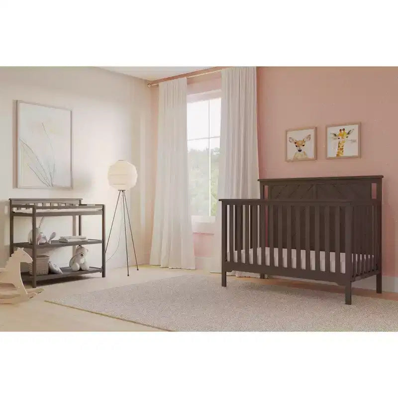 Child Craft Hampton Flat 4-in-1 Convertible Crib, Converts to Day Bed, Toddler & Full Size Bed, 3 Mattress Positions, Baby Safe Finish