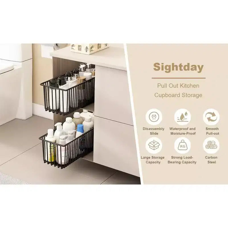 Pull Out Cabinet Organizer, Slide Out Drawers for Kitchen Cabinets, Slide Out Cabinet Organizer, Pantry Pull Out Shelves(Pack of 2)