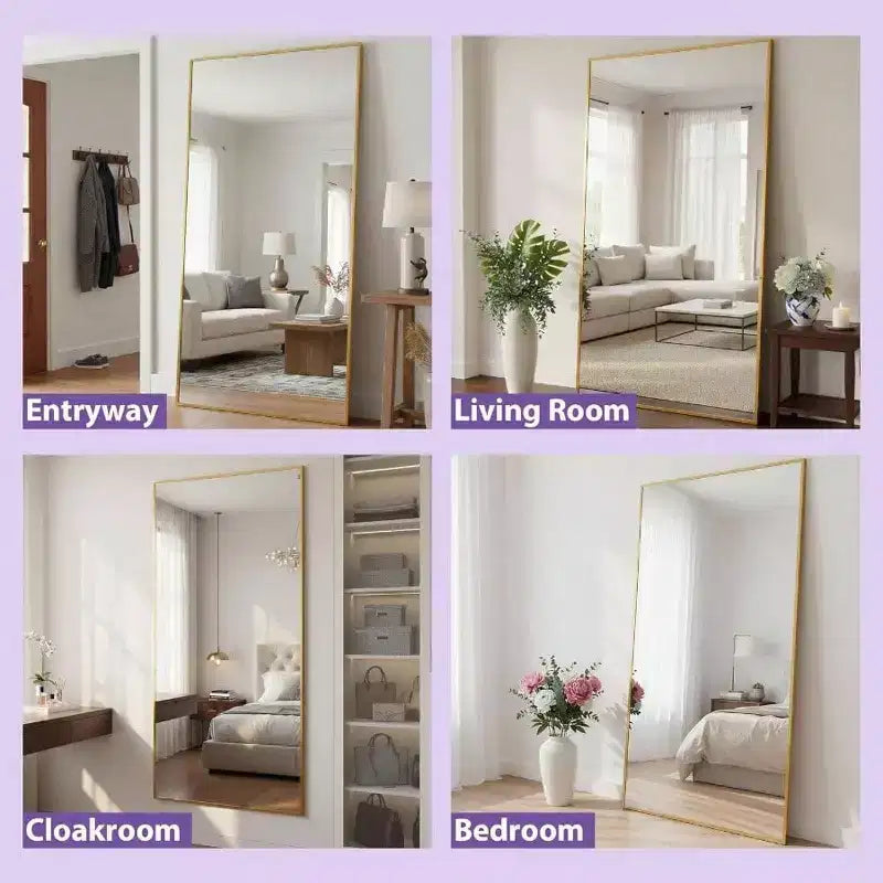 83x44 Gold Rectangular Full Length Mirror. Includes Stand for Freestanding or Wall Mounted Use in Any Room