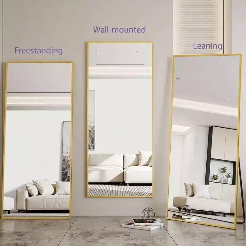 83x44 Gold Rectangular Full Length Mirror. Includes Stand for Freestanding or Wall Mounted Use in Any Room