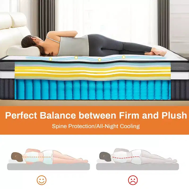 14 Inch King Size Memory Foam Mattress, Hybrid Innerspring Mattress in a Box, Silent Pocket Coils for Motion Isolation & Pressure Relief, Medium Firm