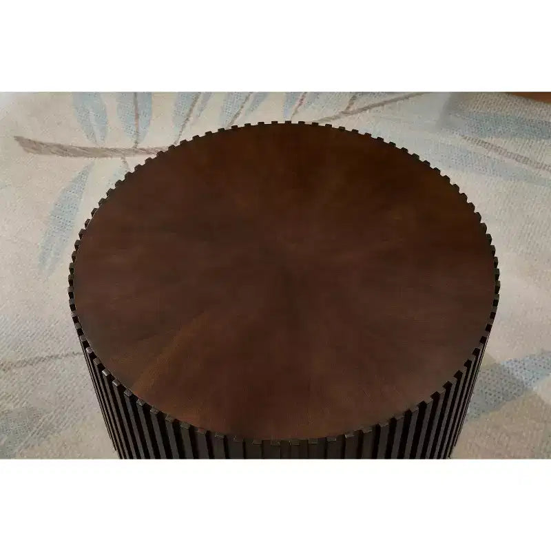EHMKNP Nesting Coffee Table Set of 2  Handcrafted Round Drum Coffee Table & Matching Small End Table