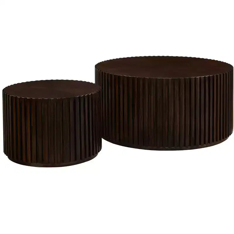 EHMKNP Nesting Coffee Table Set of 2  Handcrafted Round Drum Coffee Table & Matching Small End Table
