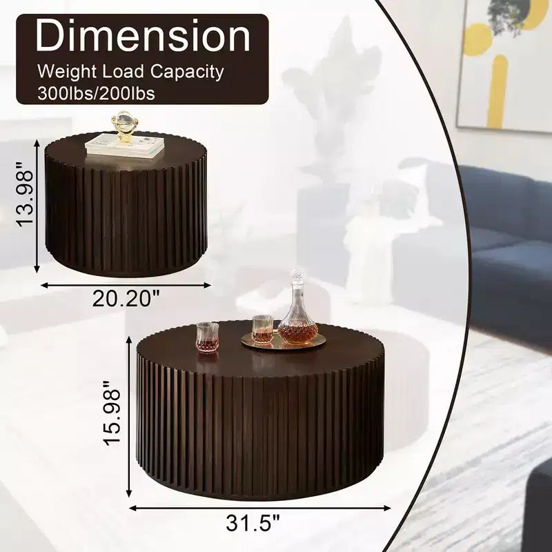 EHMKNP Nesting Coffee Table Set of 2  Handcrafted Round Drum Coffee Table & Matching Small End Table
