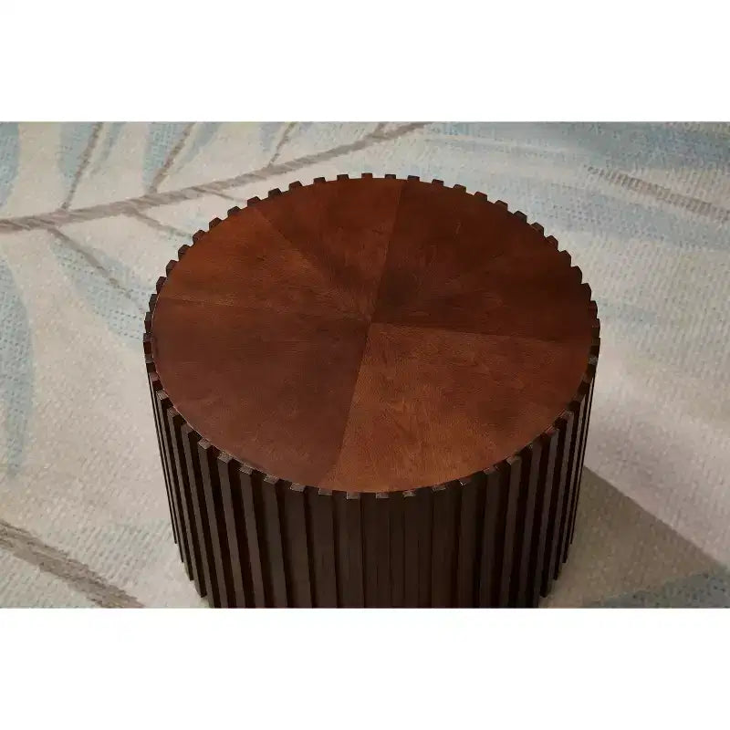 EHMKNP Nesting Coffee Table Set of 2  Handcrafted Round Drum Coffee Table & Matching Small End Table