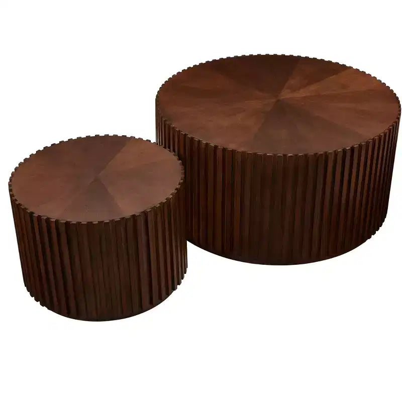 EHMKNP Nesting Coffee Table Set of 2  Handcrafted Round Drum Coffee Table & Matching Small End Table
