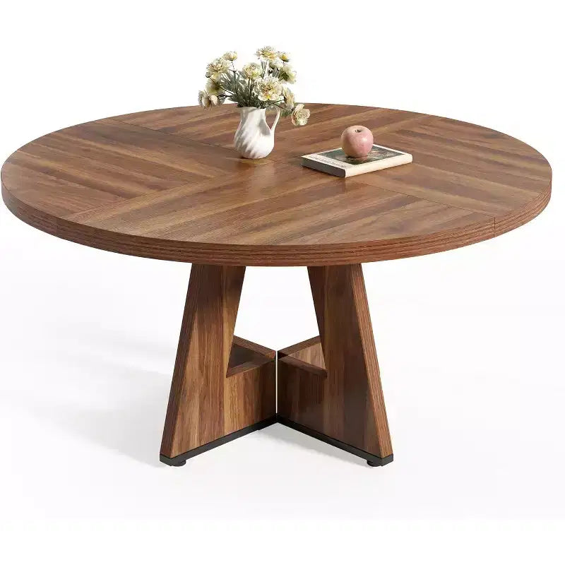 Round Dining Table, Suitable for 4-6 People, 47-inch Tabletop with a Wooden Base, Ideal for the Dining Room, Kitchen, and Living Room