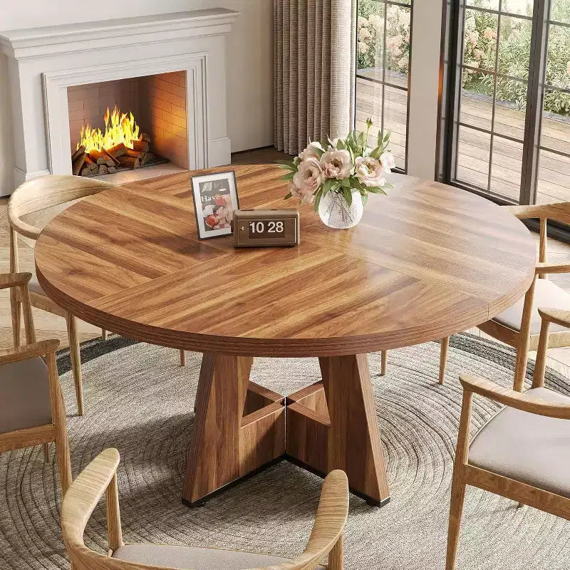 Round Dining Table, Suitable for 4-6 People, 47-inch Tabletop with a Wooden Base, Ideal for the Dining Room, Kitchen, and Living Room