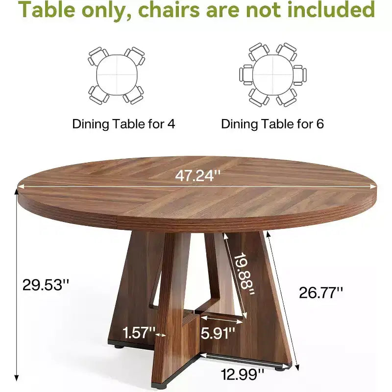 Round Dining Table, Suitable for 4-6 People, 47-inch Tabletop with a Wooden Base, Ideal for the Dining Room, Kitchen, and Living Room