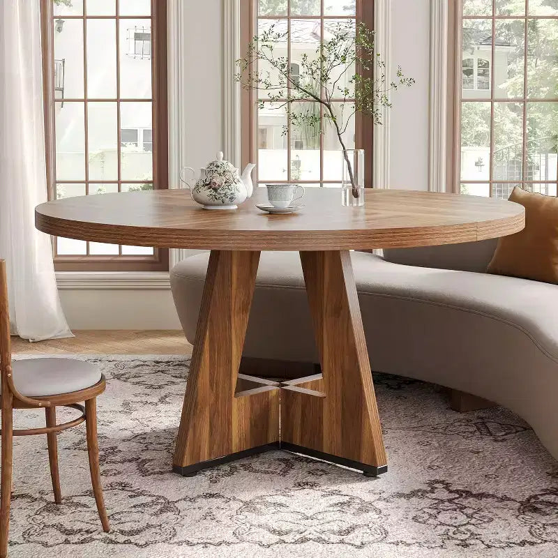 Round Dining Table, Suitable for 4-6 People, 47-inch Tabletop with a Wooden Base, Ideal for the Dining Room, Kitchen, and Living Room