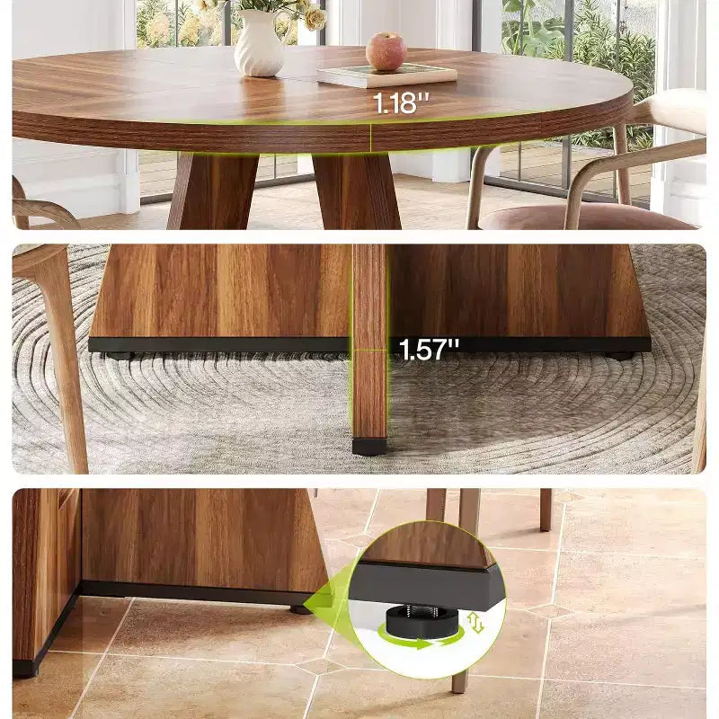 Round Dining Table, Suitable for 4-6 People, 47-inch Tabletop with a Wooden Base, Ideal for the Dining Room, Kitchen, and Living Room