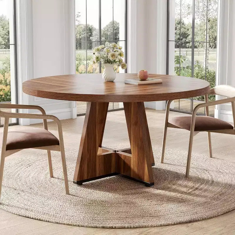 Round Dining Table, Suitable for 4-6 People, 47-inch Tabletop with a Wooden Base, Ideal for the Dining Room, Kitchen, and Living Room