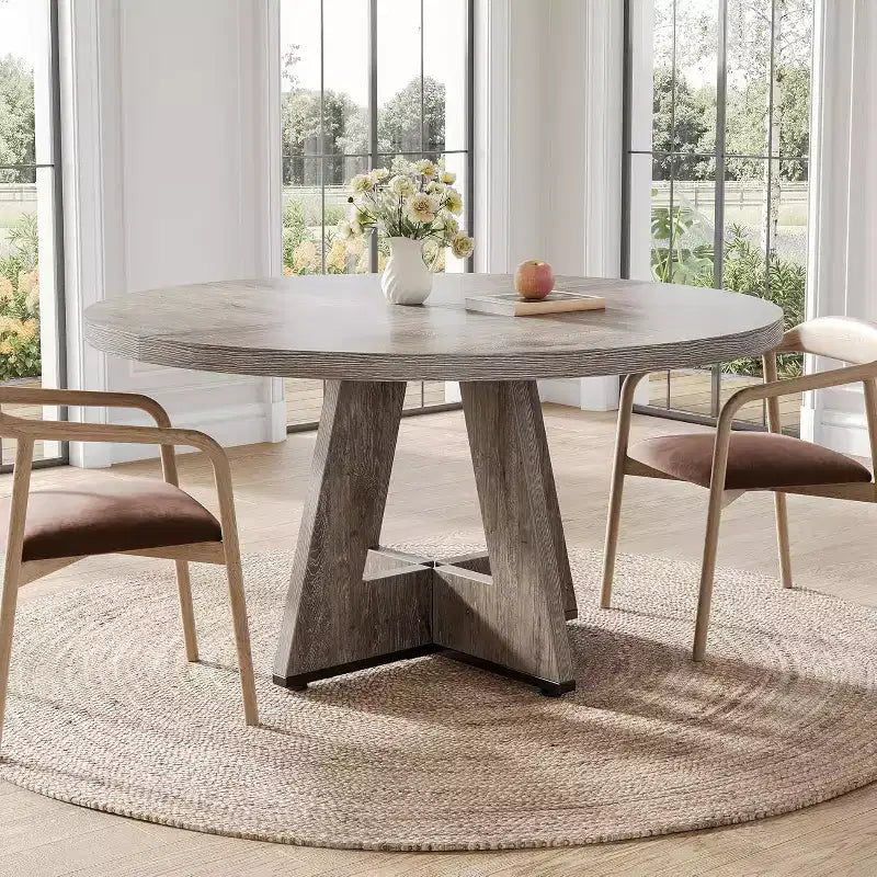 Round Dining Table, Suitable for 4-6 People, 47-inch Tabletop with a Wooden Base, Ideal for the Dining Room, Kitchen, and Living Room