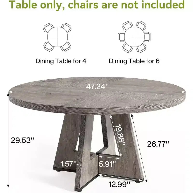 Round Dining Table, Suitable for 4-6 People, 47-inch Tabletop with a Wooden Base, Ideal for the Dining Room, Kitchen, and Living Room