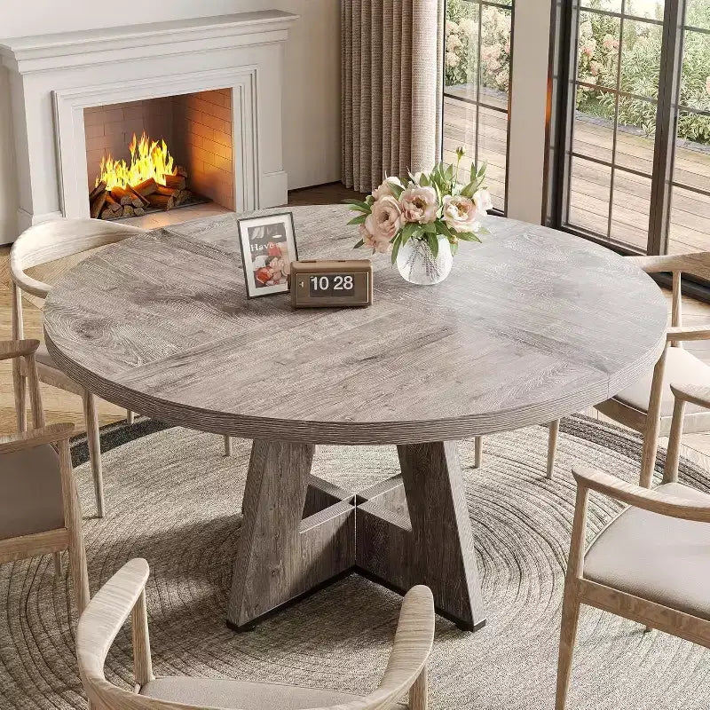 Round Dining Table, Suitable for 4-6 People, 47-inch Tabletop with a Wooden Base, Ideal for the Dining Room, Kitchen, and Living Room