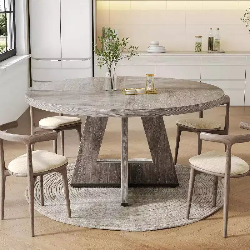 Round Dining Table, Suitable for 4-6 People, 47-inch Tabletop with a Wooden Base, Ideal for the Dining Room, Kitchen, and Living Room