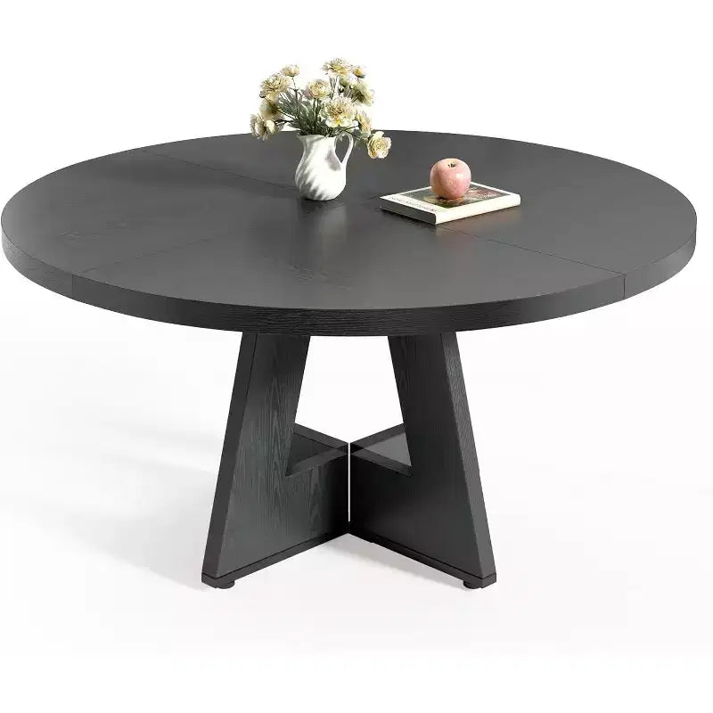 Round Dining Table, Suitable for 4-6 People, 47-inch Tabletop with a Wooden Base, Ideal for the Dining Room, Kitchen, and Living Room