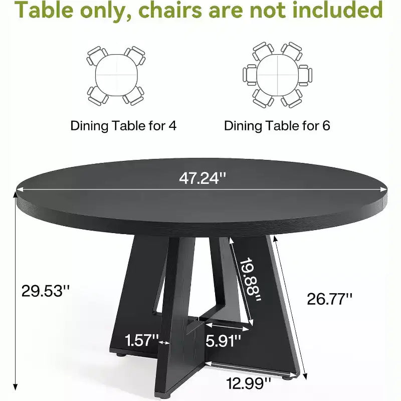 Round Dining Table, Suitable for 4-6 People, 47-inch Tabletop with a Wooden Base, Ideal for the Dining Room, Kitchen, and Living Room