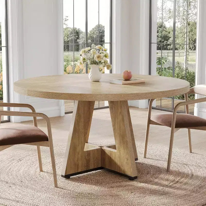 Round Dining Table, Suitable for 4-6 People, 47-inch Tabletop with a Wooden Base, Ideal for the Dining Room, Kitchen, and Living Room