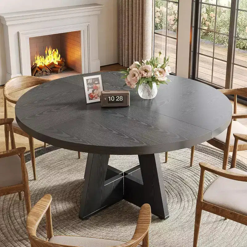 Round Dining Table, Suitable for 4-6 People, 47-inch Tabletop with a Wooden Base, Ideal for the Dining Room, Kitchen, and Living Room