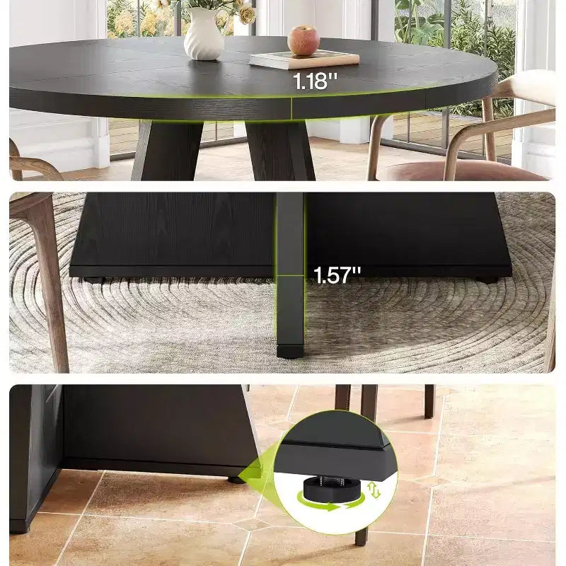 Round Dining Table, Suitable for 4-6 People, 47-inch Tabletop with a Wooden Base, Ideal for the Dining Room, Kitchen, and Living Room
