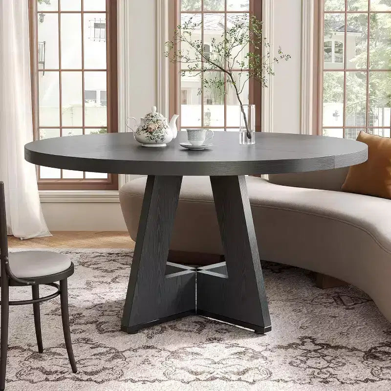 Round Dining Table, Suitable for 4-6 People, 47-inch Tabletop with a Wooden Base, Ideal for the Dining Room, Kitchen, and Living Room