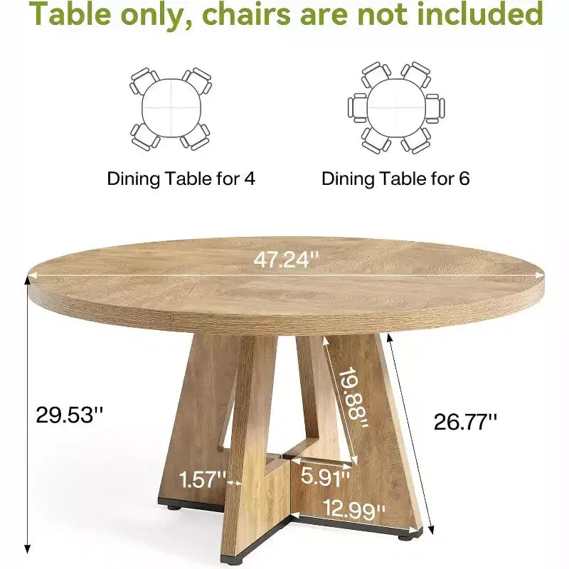 Round Dining Table, Suitable for 4-6 People, 47-inch Tabletop with a Wooden Base, Ideal for the Dining Room, Kitchen, and Living Room