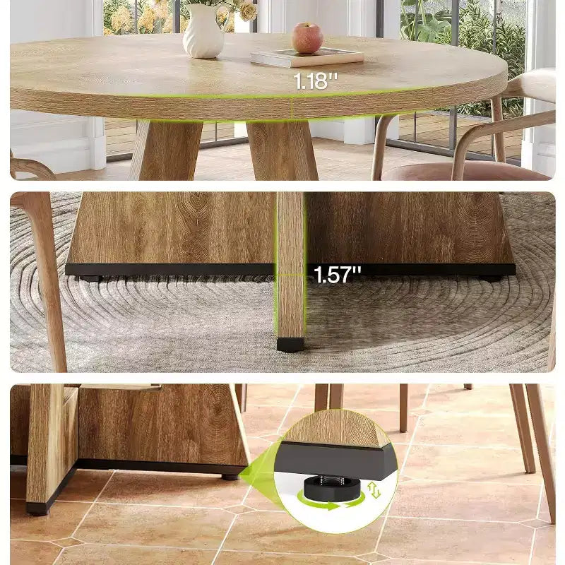 Round Dining Table, Suitable for 4-6 People, 47-inch Tabletop with a Wooden Base, Ideal for the Dining Room, Kitchen, and Living Room