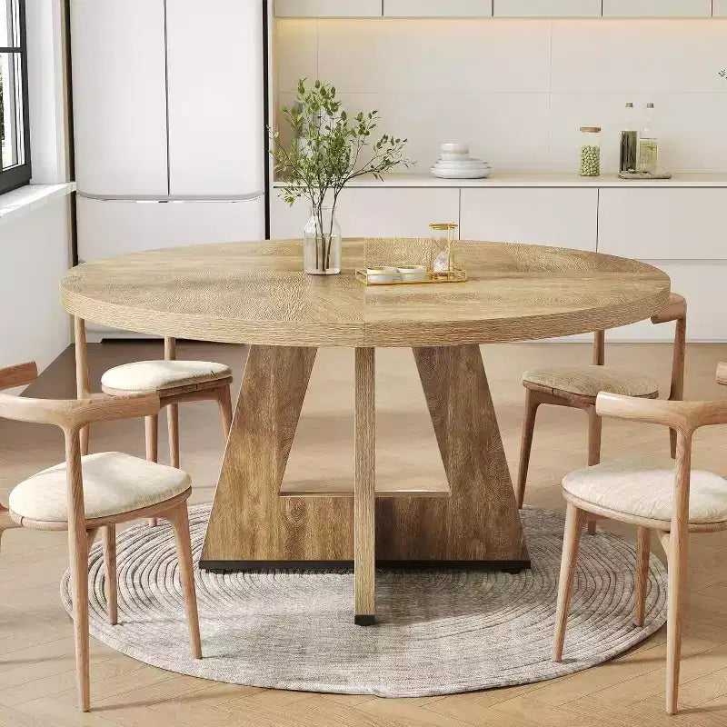 Round Dining Table, Suitable for 4-6 People, 47-inch Tabletop with a Wooden Base, Ideal for the Dining Room, Kitchen, and Living Room