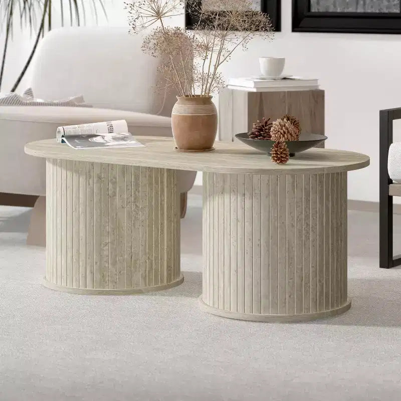 Galano Fluted Oblong Coffee Table with Round Base 39.2 W  19.5 D  14.9 H