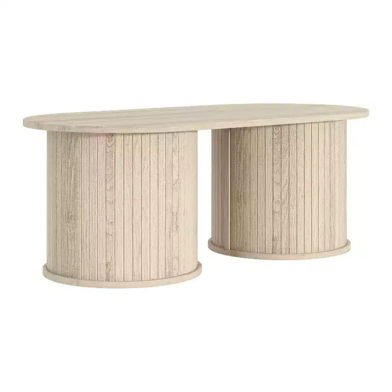 Galano Fluted Oblong Coffee Table with Round Base 39.2 W  19.5 D  14.9 H