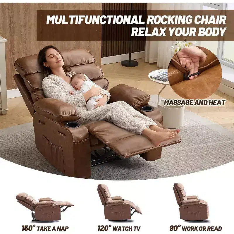 Acekool Power Recliner Chair PU, Wide Seat Massage Heat Electric Recliner with Cup Holder for Bedroom