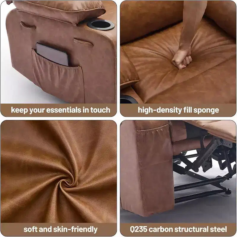 Acekool Power Recliner Chair PU, Wide Seat Massage Heat Electric Recliner with Cup Holder for Bedroom