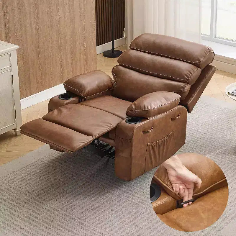 Acekool Power Recliner Chair PU, Wide Seat Massage Heat Electric Recliner with Cup Holder for Bedroom
