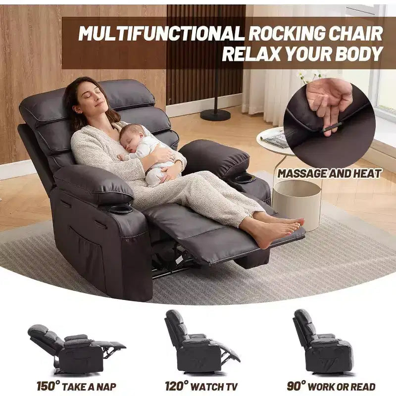 Acekool Power Recliner Chair PU, Wide Seat Massage Heat Electric Recliner with Cup Holder for Bedroom