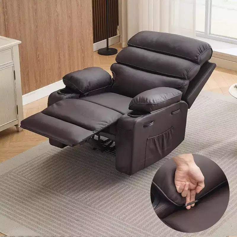 Acekool Power Recliner Chair PU, Wide Seat Massage Heat Electric Recliner with Cup Holder for Bedroom