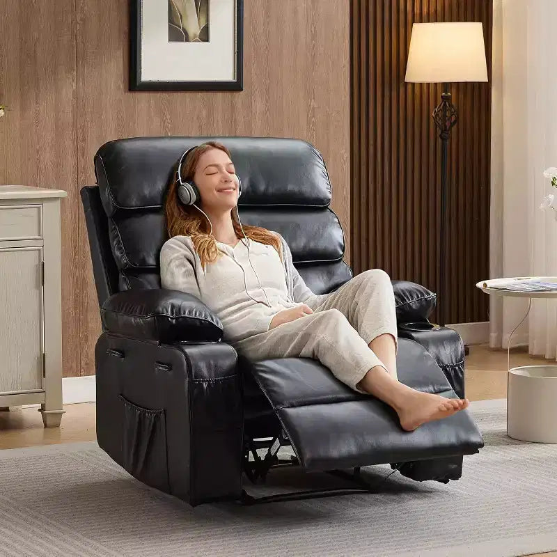 Acekool Power Recliner Chair PU, Wide Seat Massage Heat Electric Recliner with Cup Holder for Bedroom