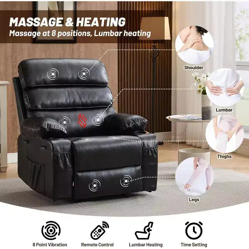 Acekool Power Recliner Chair PU, Wide Seat Massage Heat Electric Recliner with Cup Holder for Bedroom