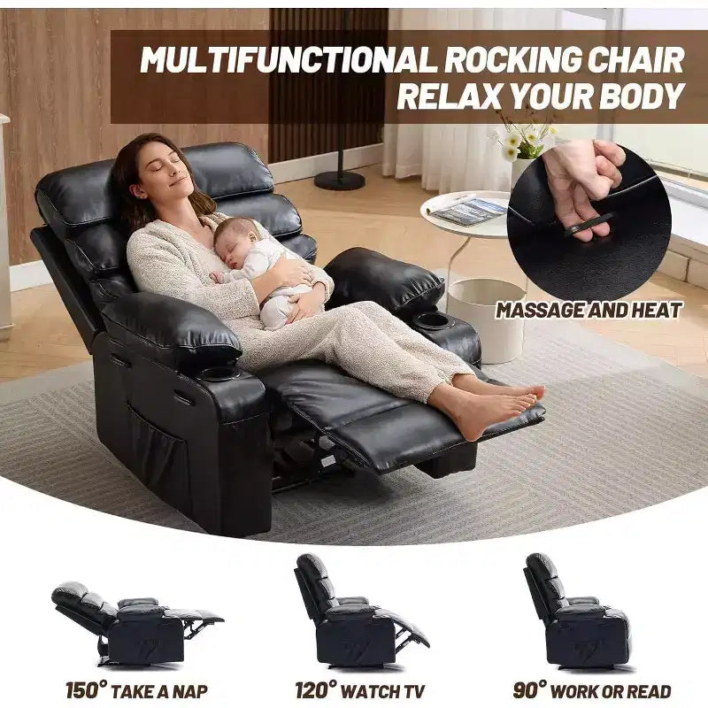 Acekool Power Recliner Chair PU, Wide Seat Massage Heat Electric Recliner with Cup Holder for Bedroom